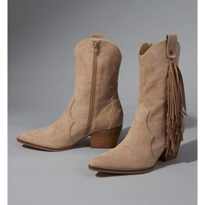 Altar'd State Tan Beige Suede Fringe Cowboy Boots Women's Size 8.5 Cowgirl